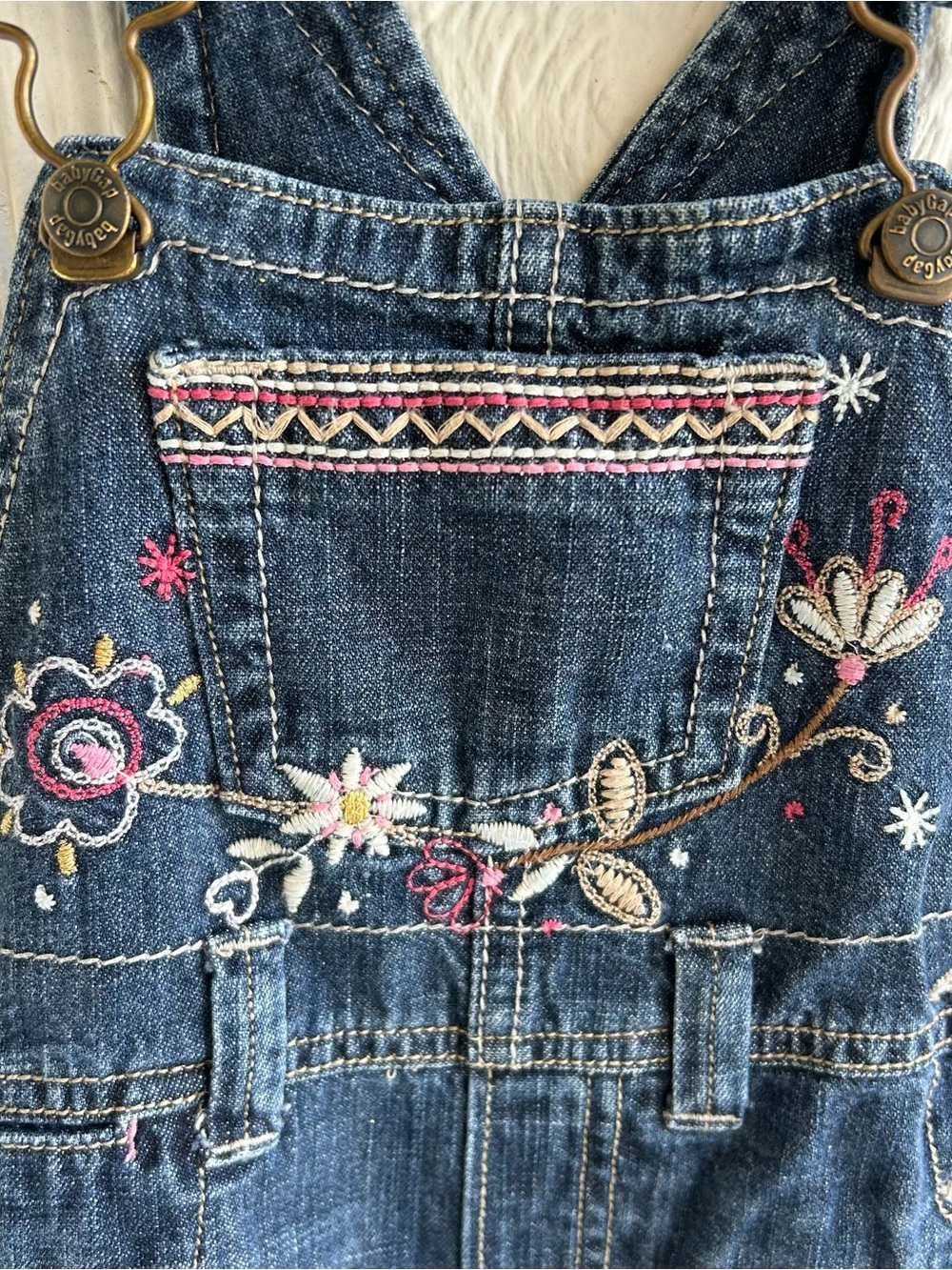 Y2K vintage embroidered Kids Dark Blue Embroidered Denim Overalls - Picture 3 of 8
